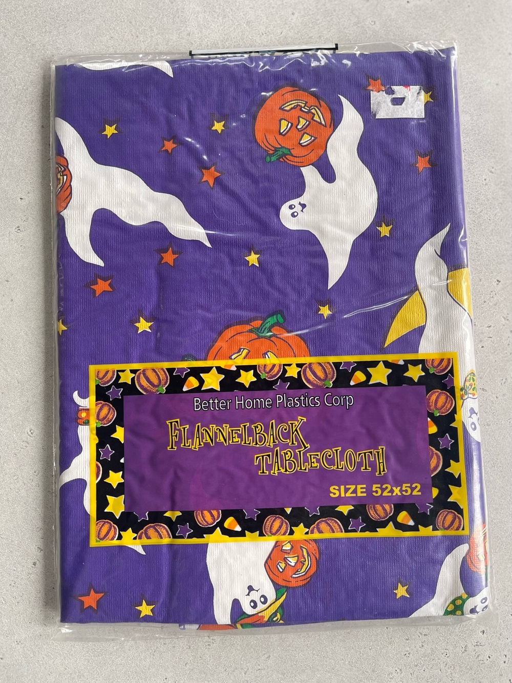 Vintage Halloween Vinyl Tablecloth Jack-o-lanterns Pumpkins Ghosts 90s 52”x 52”